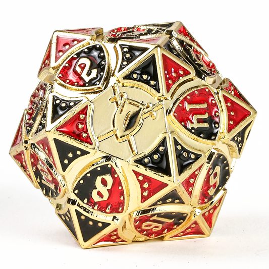 Fighter Solid Metal Polyhedral Dice Set-Gold w/Red&Black