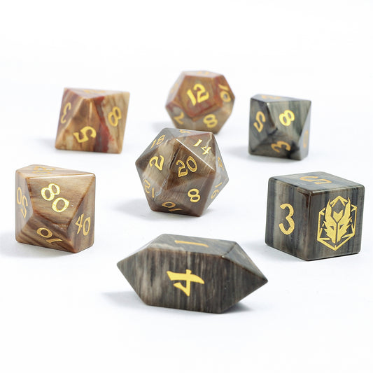 Dragon's Hoard Gemstone Dice Set - Petrified Wood - HYMGHO Dice