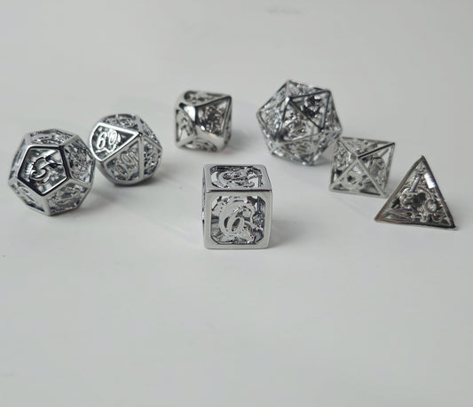 Real stainless steel hollow Dragon cage dice set