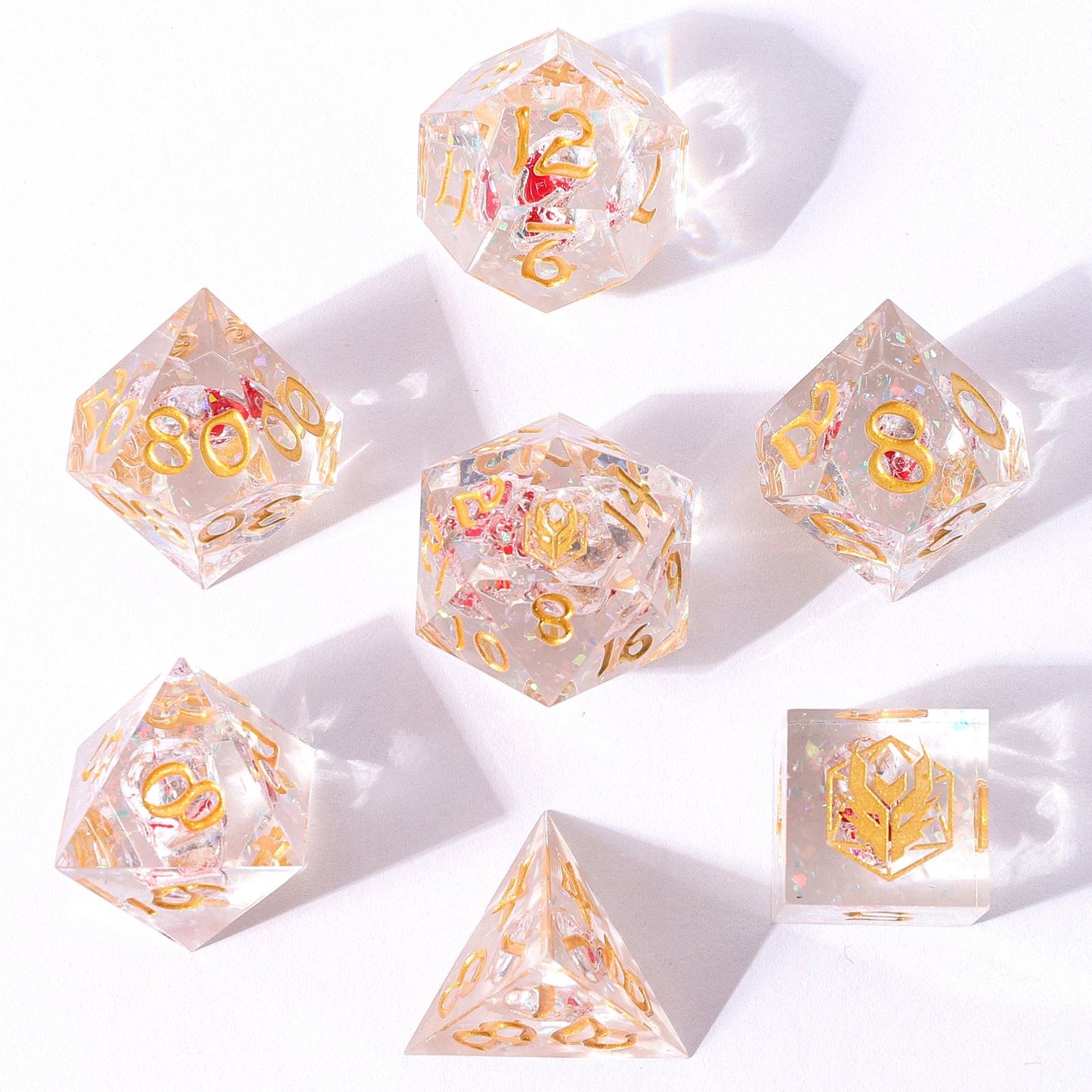 Sharp Edged Dice Set with Metal Red Skulls Inclusion