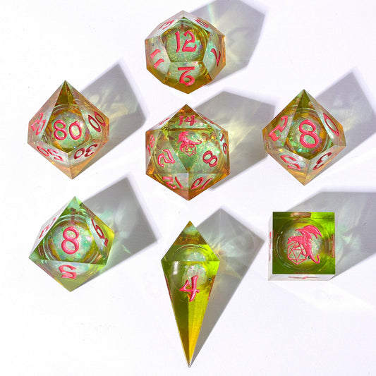 Sharp Edge Liquid Core RPG Dice Set -Mystic Meadow