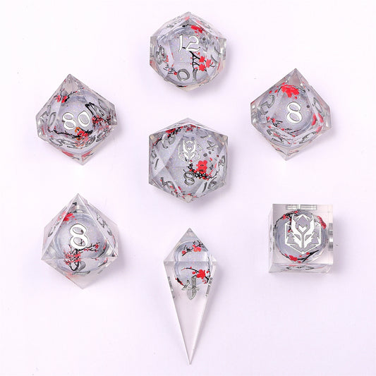 Sharp Edge Liquid Core RPG Dice Set - Plum Blossom