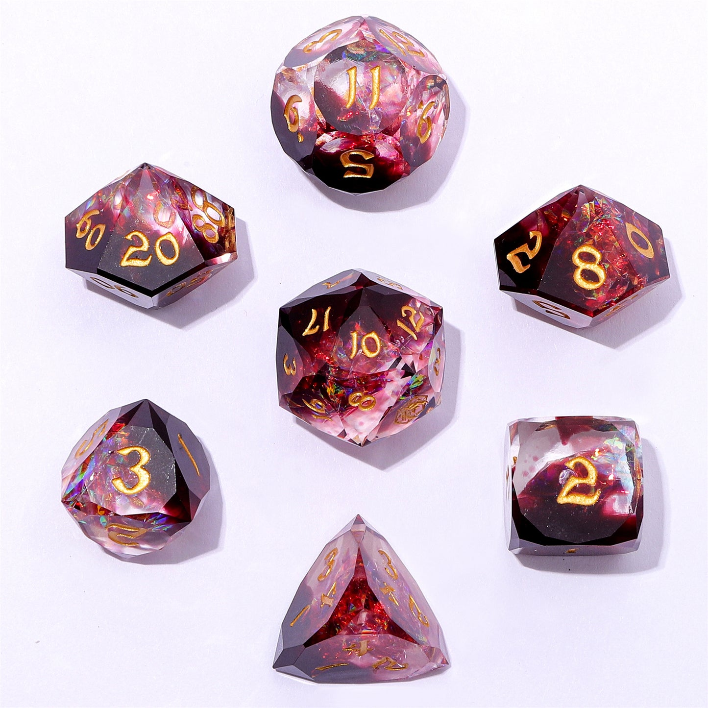 Captured Magic Luster Cut Resin Dice Set - Blood Crystal