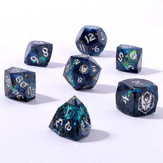 Captured Magic Luster Cut Resin Dice Set - Starry Night Silver