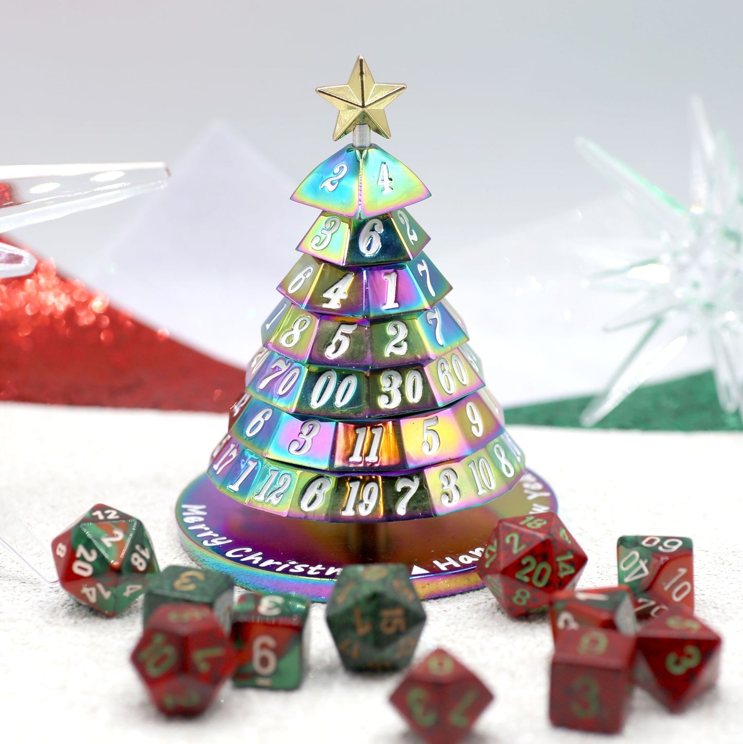 Metal Christmas Tree Dice Set-Rainbow