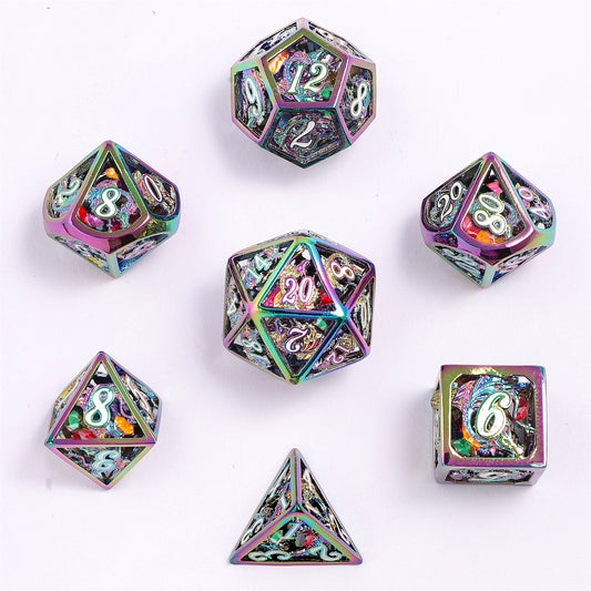 Rainbow Hollow Dragon Dice Set Filled with Gems