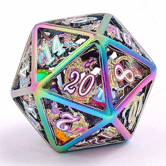 Rainbow Hollow Dragon Dice Set Filled with Gems