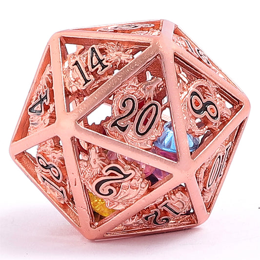 Rose Gold Hollow Dragon Dice Set Filled with Gems