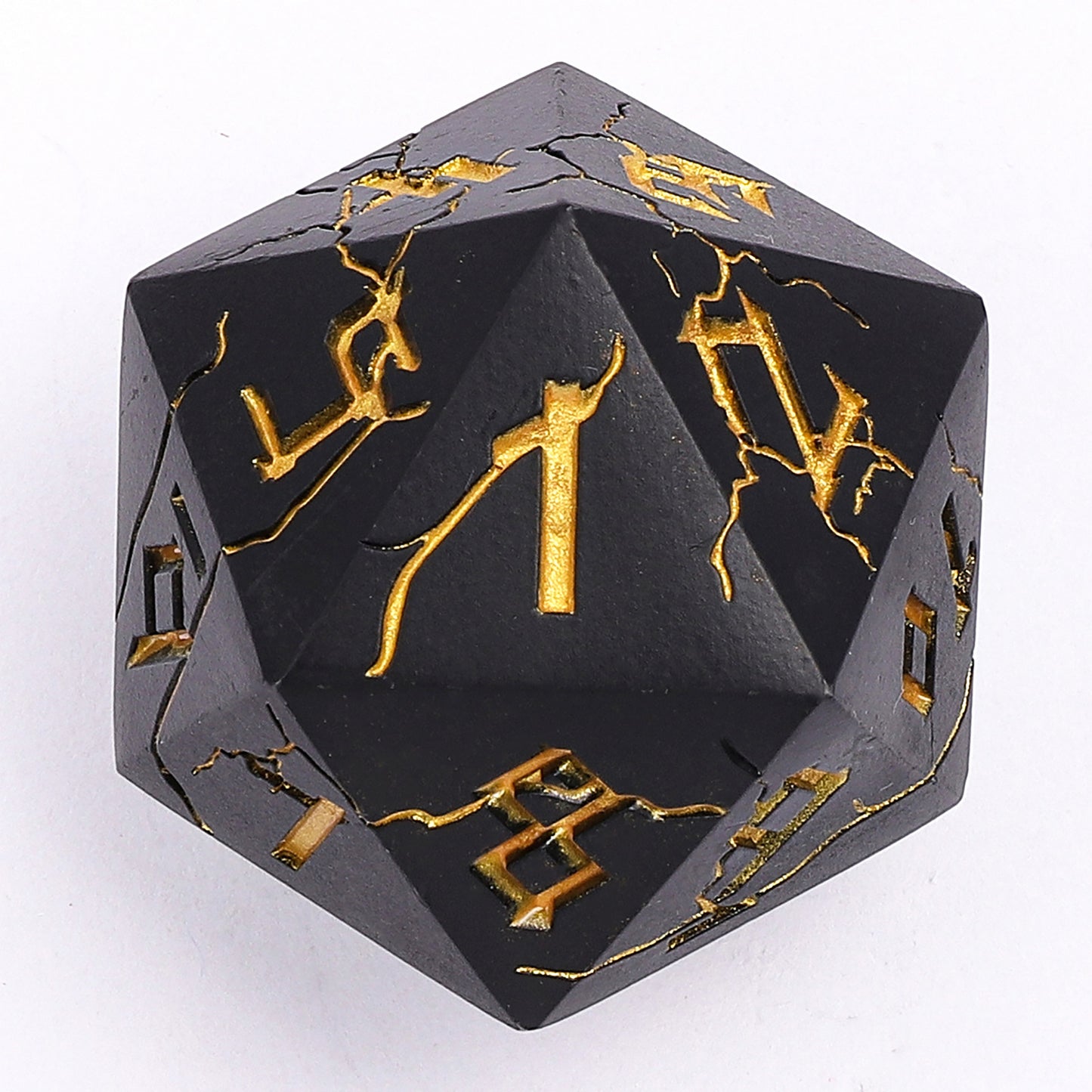 Barbarian 35mm Solid Metal Single D20 Spin Down - Matt Black with Gold