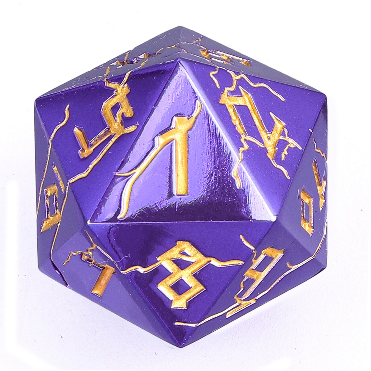 Barbarian 35mm Solid Metal Single D20 Spin Down - Purple and gold