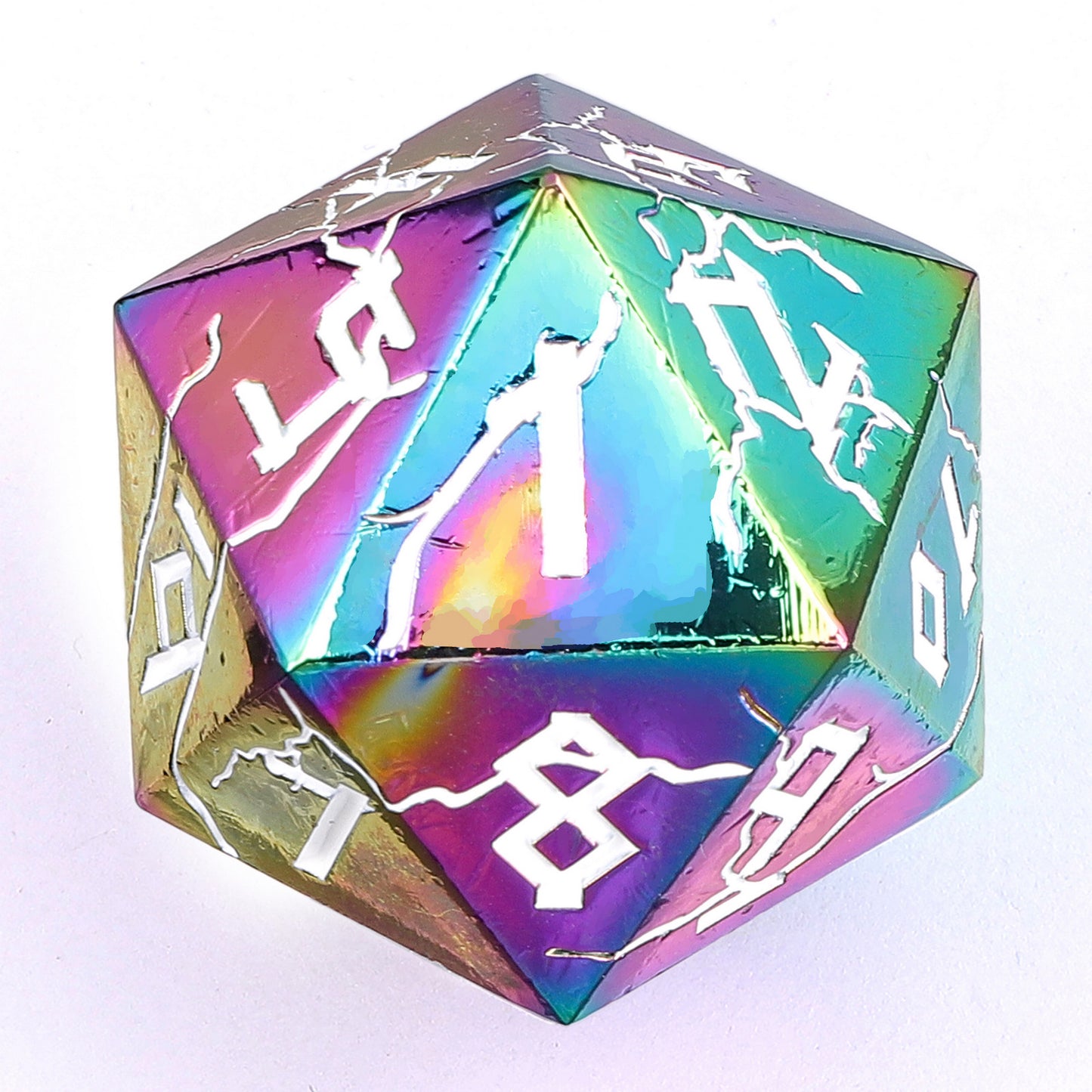 Barbarian 35mm Solid Metal Single D20 Spin Down - Chromatic Rainbow