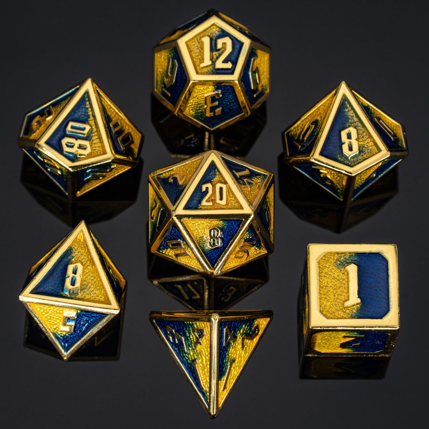 Draconis Gold w/Yellow&Blue Enamel RPG Dice Set