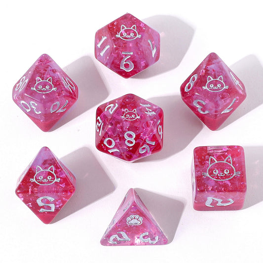 Purrfect Pink Resin Polyhedral Dice Set