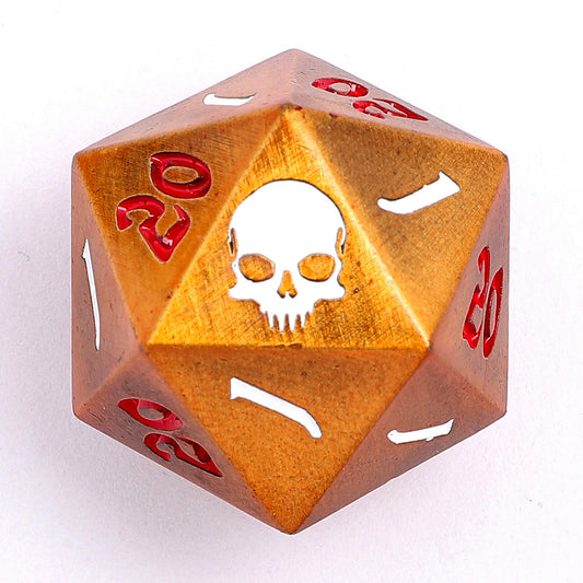 25mm ソリッドメタルシングル D20 クリティカルダイス - 古代ゴールド