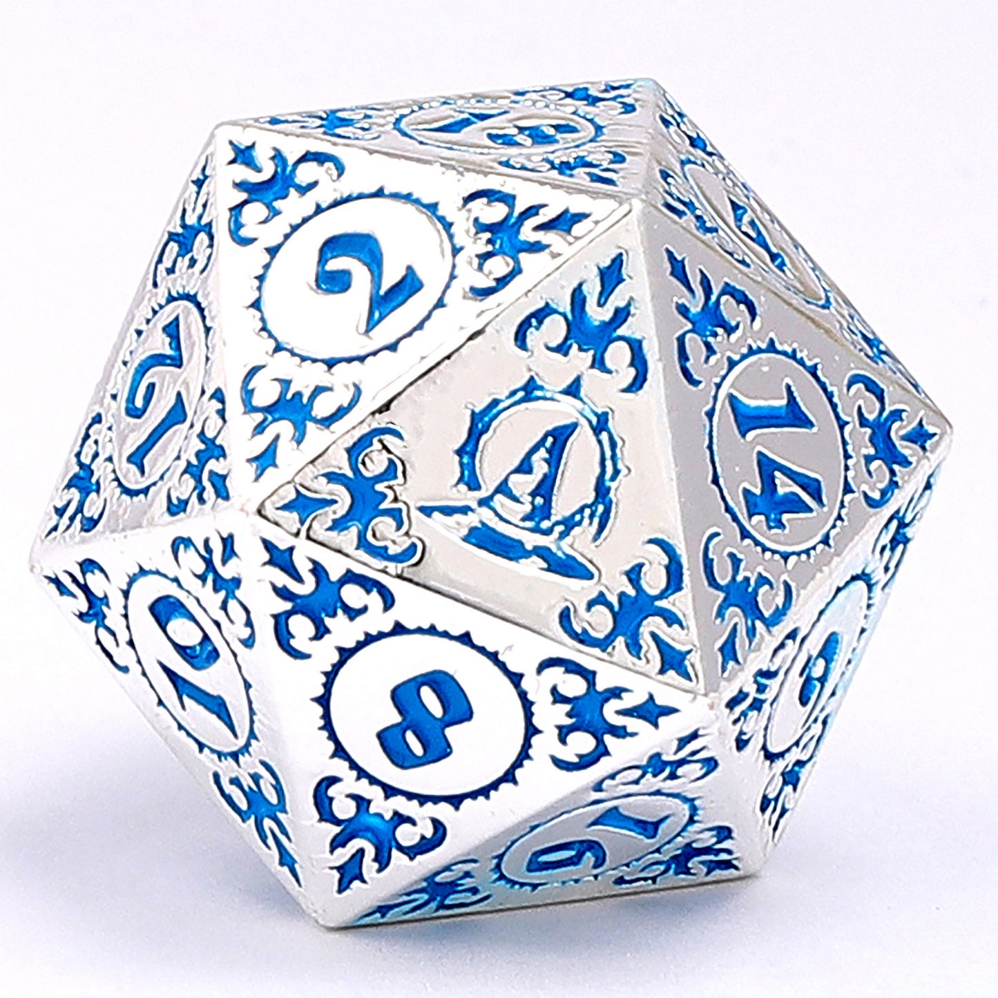 Wizard Solid Metal Polyhedral Dice Set -Silver w/Blue