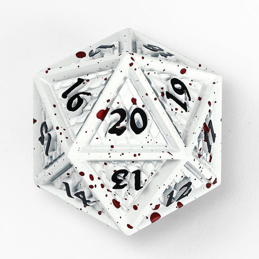 Behemoth 45mm Solid Metal D20 Spin Down -Matt White w/Blood Splatter