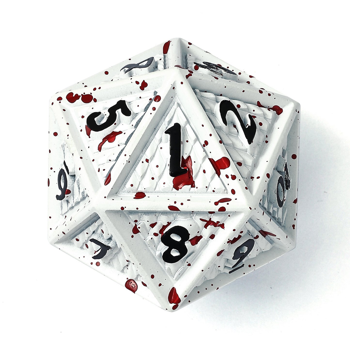 Behemoth 45mm Solid Metal D20 Spin Down -Matt White w/Blood Splatter