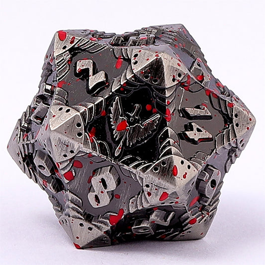 Paladin Solid Metal Polyhedral Dice Set-Ancient Silver w/Blood Splatter - HYMGHO Dice