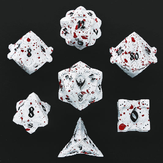 Paladin Solid Metal Polyhedral Dice Set-Matt White w/Blood Splatter