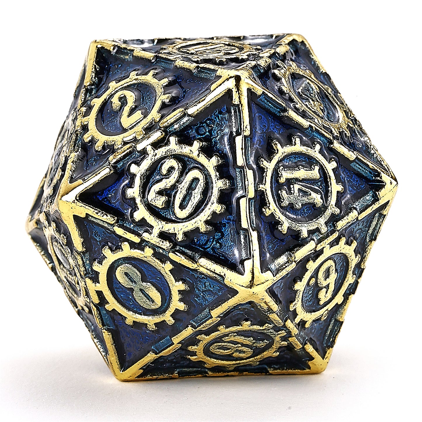 Solid Metal Cogcraft Polyhedral Dice Set Vault Dweller - Blue and Gold