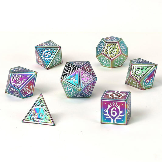 Druid Solid Metal RPG Dice Set - Rainbow w/White