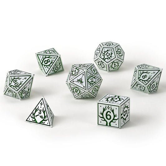 Druid Solid Metal RPG Dice Set - White w/Green