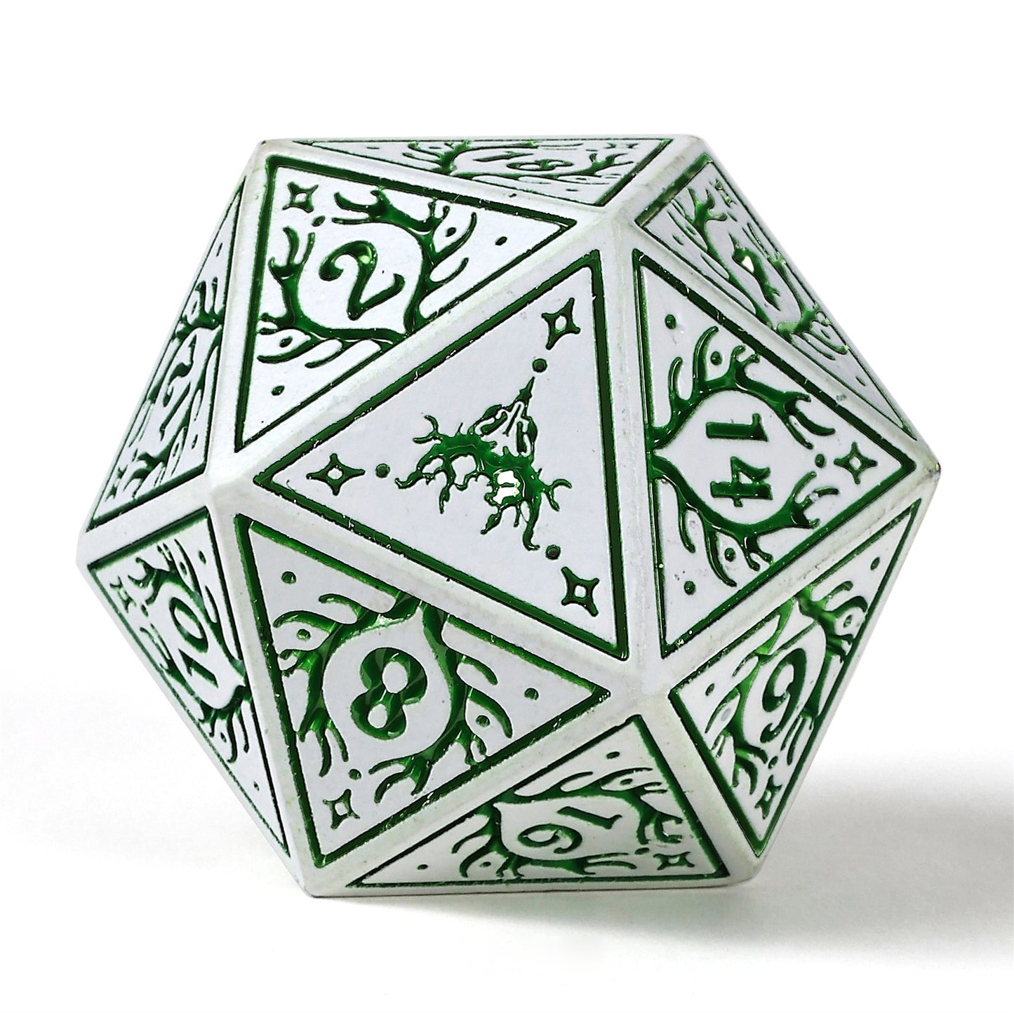 Druid Solid Metal RPG Dice Set - White w/Green