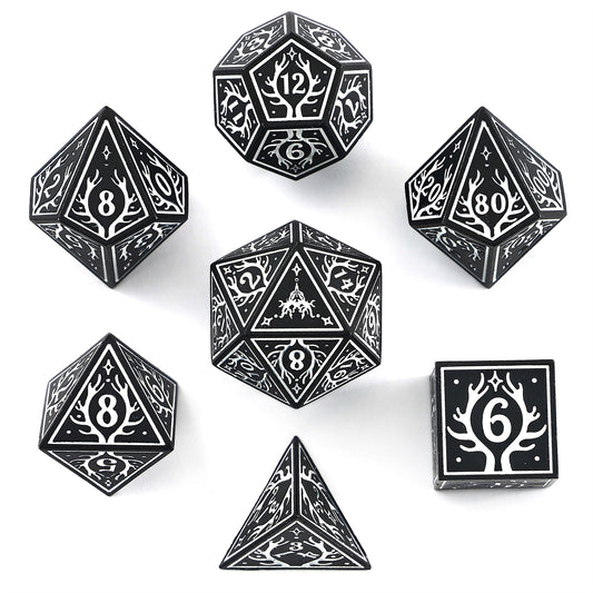 Druid Solid Metal RPG Dice Set - Black w/White