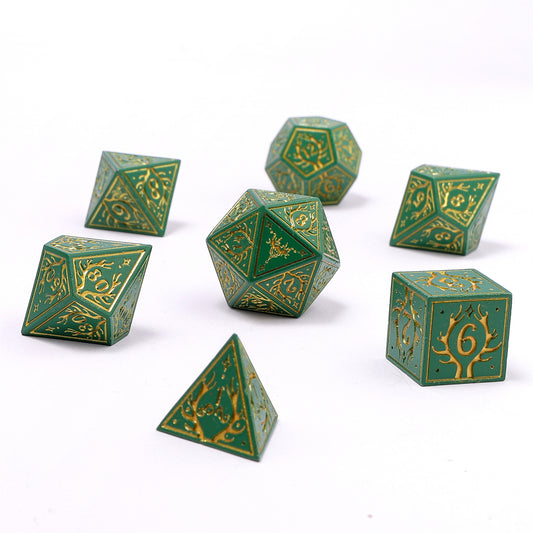 Druid Solid Metal RPG Dice Set - Green w/Gold