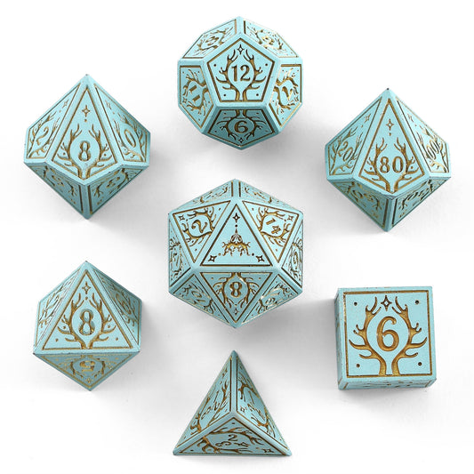 Druid Solid Metal RPG Dice Set - Pale Cyan w/Gold