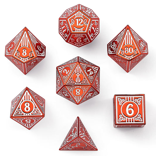 Bard Solid Metal RPG Dice Set - Red w/White
