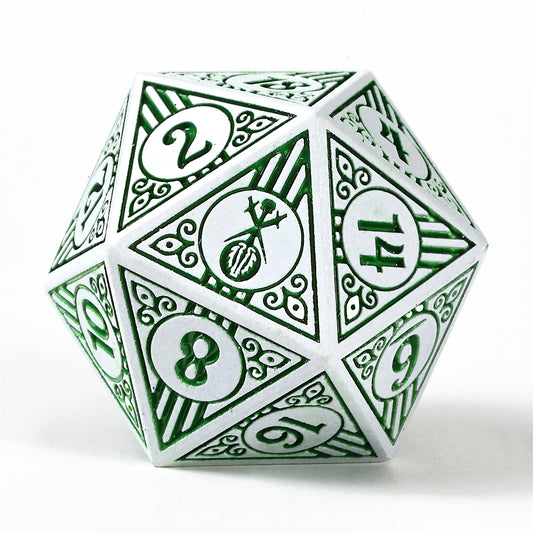 Bard Solid Metal RPG Dice Set - White w/Green