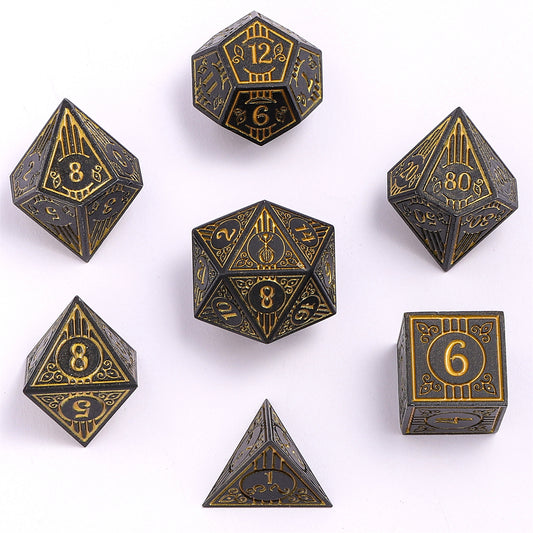 Bard Solid Metal RPG Dice Set - Matt Black w/Gold