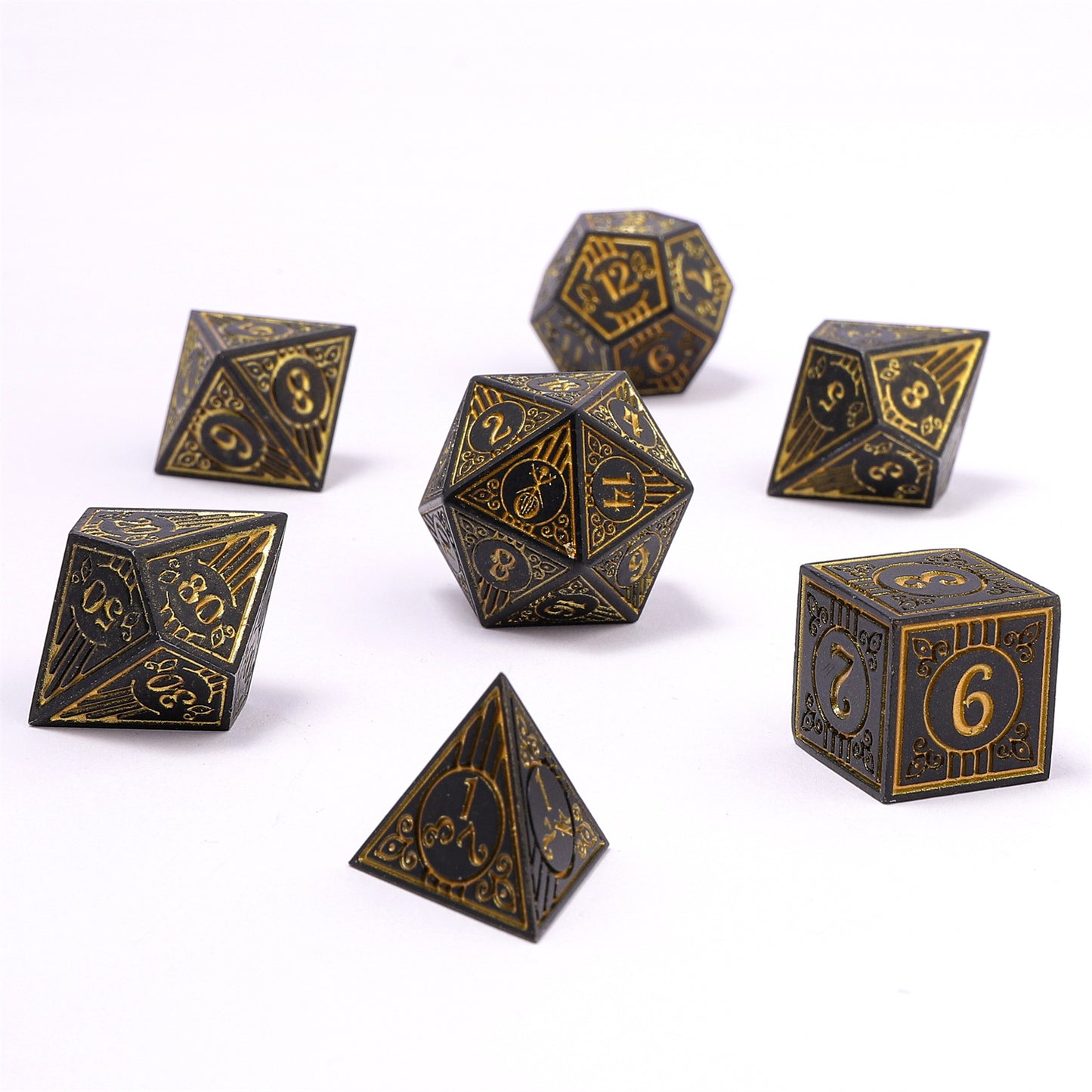 Bard Solid Metal RPG Dice Set - Matt Black w/Gold