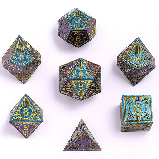Bard Solid Metal RPG Dice Set - Glitter Blue w/Gold