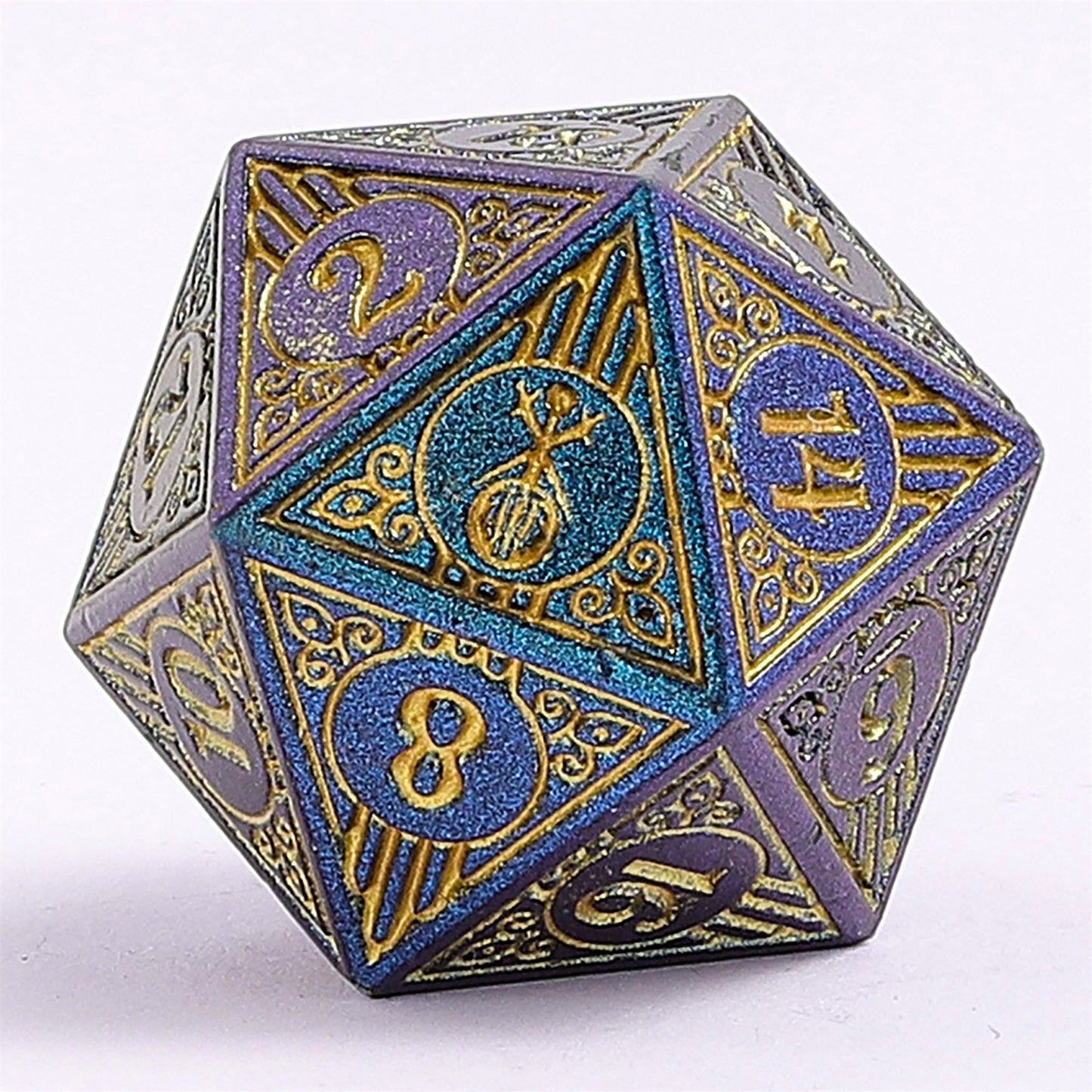 Bard Solid Metal RPG Dice Set - Glitter Blue w/Gold