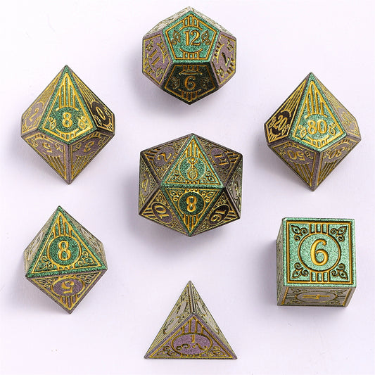 Bard Solid Metal RPG Dice Set - Glitter Green w/Gold