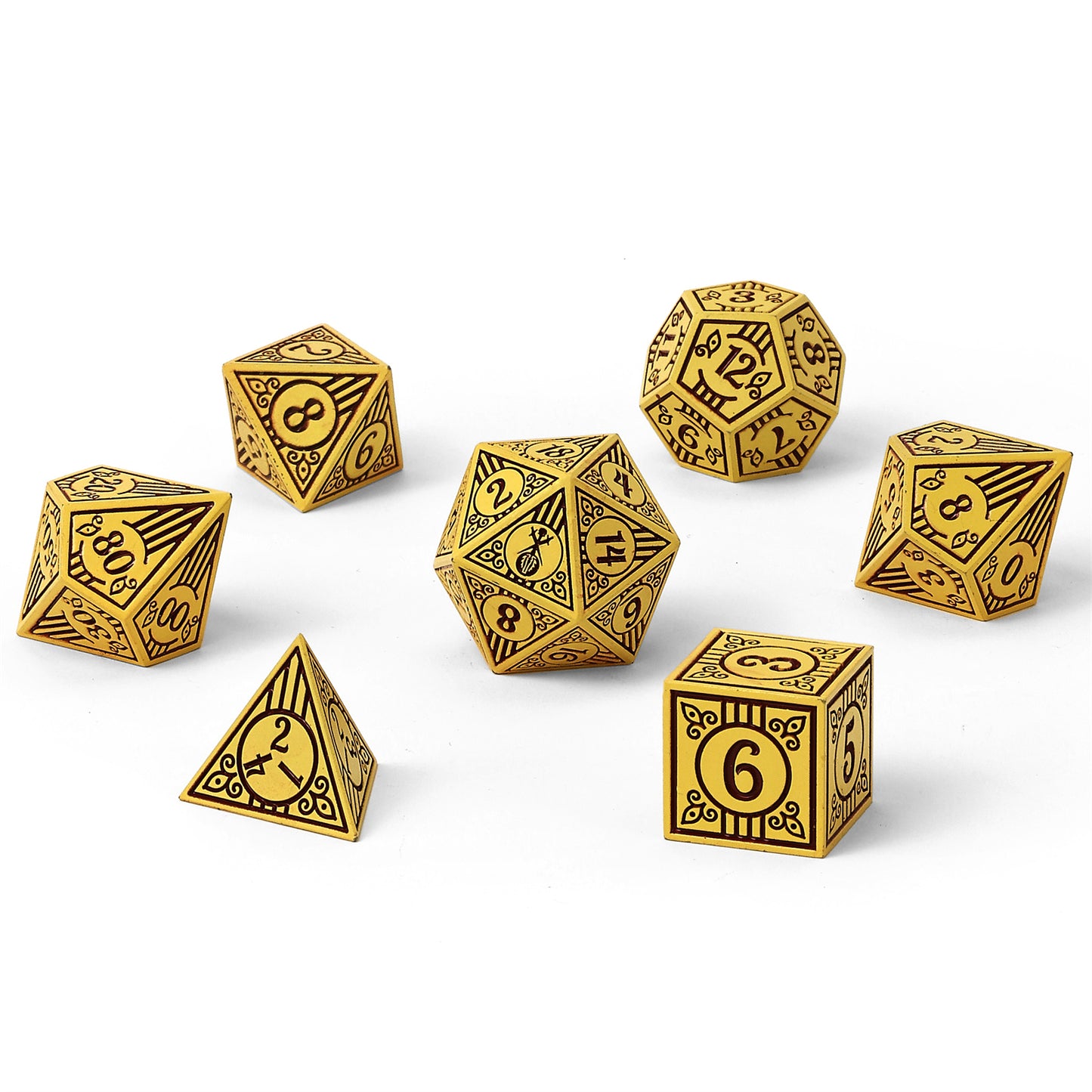 Bard Solid Metal RPG Dice Set - Dark Cream w/Brown