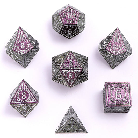 Bard Solid Metal RPG Dice Set - Glitter Purple w/Silver