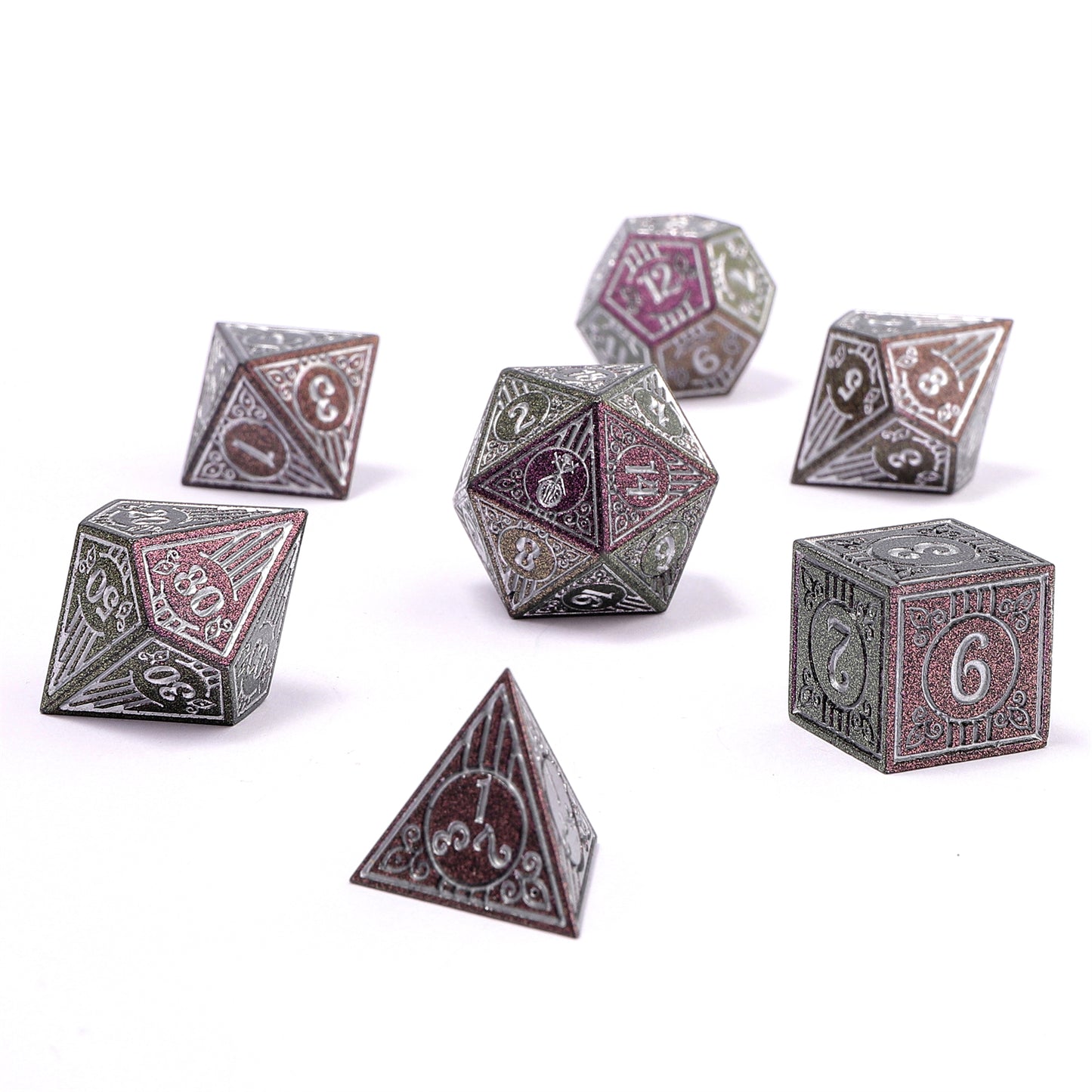 Bard Solid Metal RPG Dice Set - Glitter Purple w/Silver