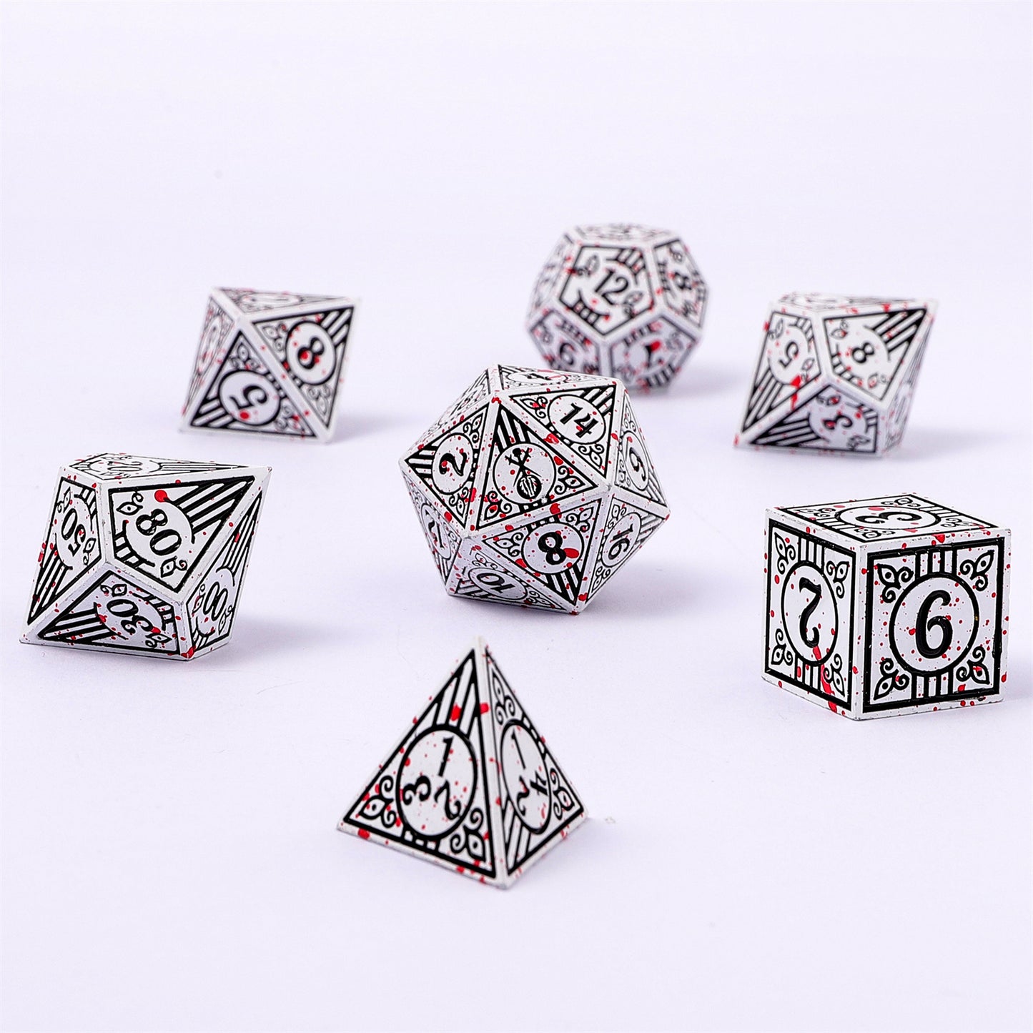 Bard Solid Metal RPG Dice Set - White w/Blood Splatter