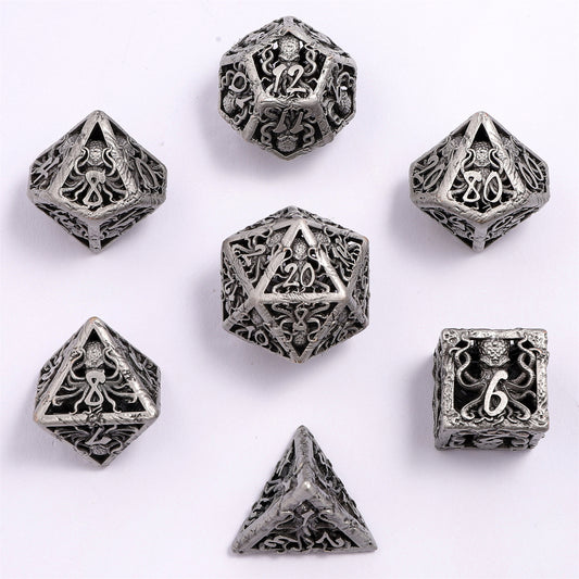 Lllithids Mind Cage Hollow Metal Dice Set - Ancient Silver