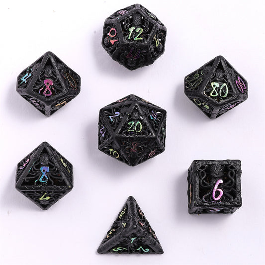 Lllithids Mind Cage Hollow Metal Dice Set - Black w/Chromatic