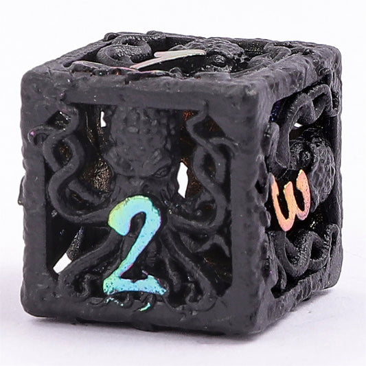 Lllithids Mind Cage Hollow Metal Dice Set - Black w/Chromatic