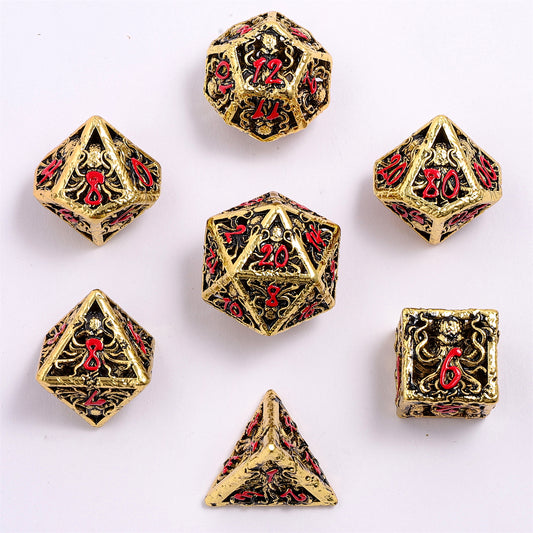 Lllithids Mind Cage Hollow Metal Dice Set - Gold w/Red