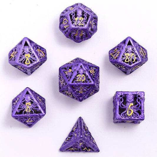 Lllithids Mind Cage Hollow Metal Dice Set - Purple w/Gold