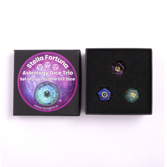 Stella Fortuna - Astrology Dice Trio - Set of 3 Gemstone D12 Dice