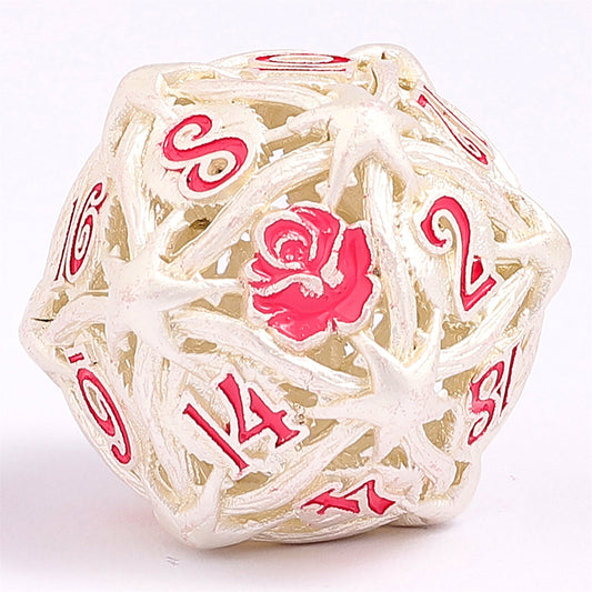 Hollow Rose Polyhedral Metal Dice Set - Matt Silver w/Pink