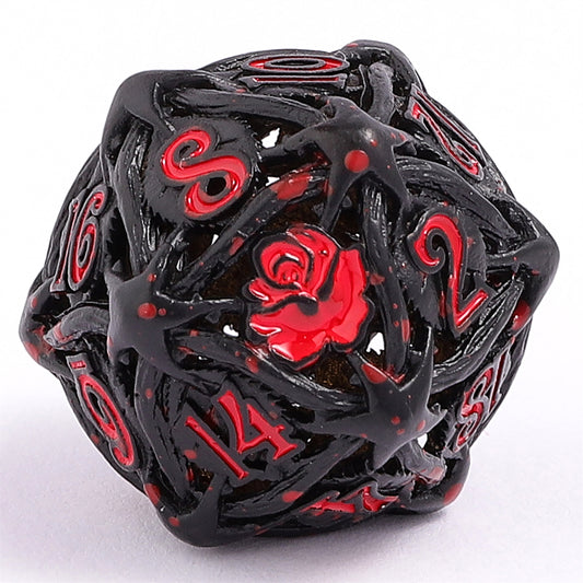 Hollow Rose Polyhedral Metal Dice Set - Black w/Blood Spatter