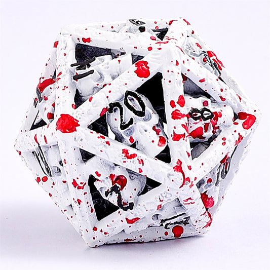 Skull's Grin Hollow Metal Dice Set - White w/Blood Splatters